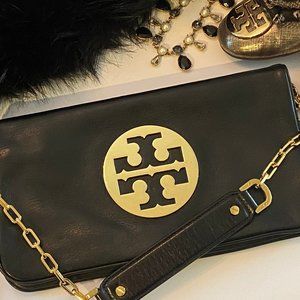 Tory Burch "Reva" Logo Clutch Flap Bag